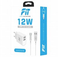 מטען קיר כפול 12W עם כבל טייפ-סי - דגם FTTC12W-DO מבית FiT